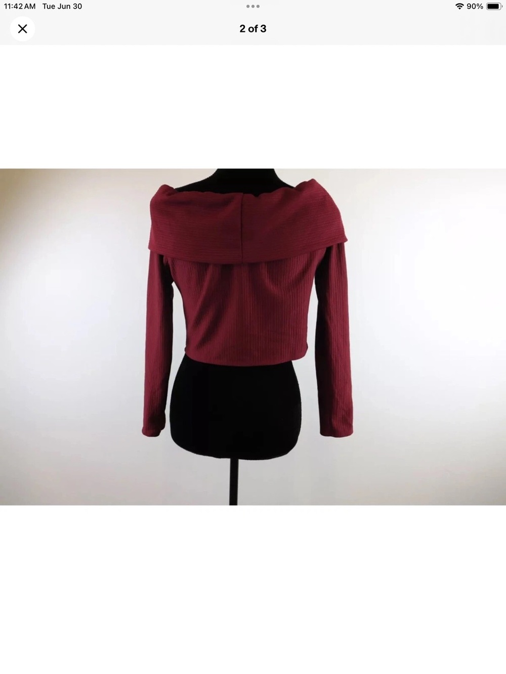 Nicki Minaj XL Off-Shoulder Ribbed Top - Burgundy - Picture 2 of 3